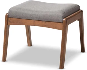 Elyse Walnut Wood Grey Fabric Upholstered Footstool - Picture 1 of 6