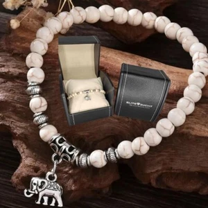Süßwasser Natur Perlen Armband weiss ELEFANT Handarbeit mit GESCHENK BOX Leder - Bild 1 von 9