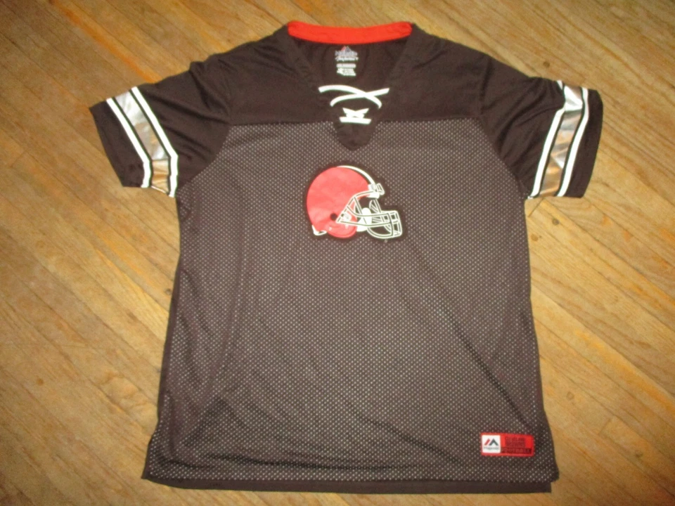 CAMISA JERSEY 2XL Mujer CLEVELAND BROWNS Cuello Con Cordones Bordado Casco Logo XXL Foto 1 de 4