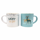 Dat'l Do-It Light It Up Reindeer Christmas Mugs Set of 2 Holiday Teal White Gold