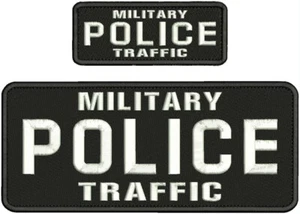 MILITARY POLICE TRAFFIC 2 EMB PATCH 4X10 & 2X5 VELCR@ ON  BACK WHITE ON BLACK - Picture 1 of 1