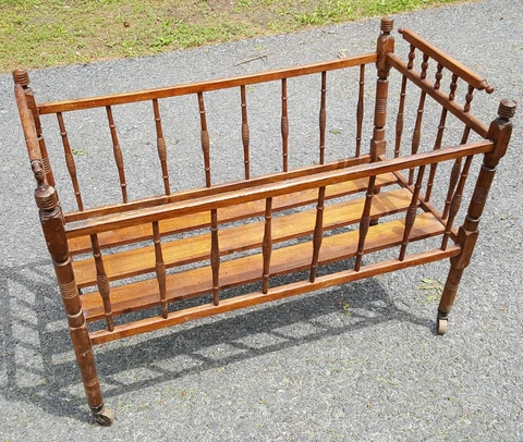 Antique Victorian Era Oak Crib Doll Bed Cover
