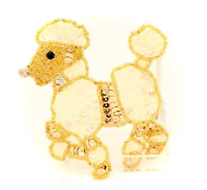 Sequin Standard French Poodle Applique',White,Gold,Beads,Sew-on,4"x 3.5" - Picture 1 of 1