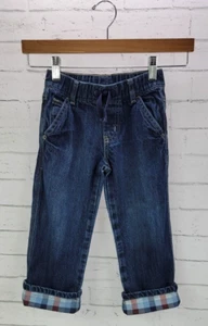 Gymboree Boys Size 3T Plaid Cuff Pull On Jeans Elastic Waist Medium Wash Denim - Afbeelding 1 van 9