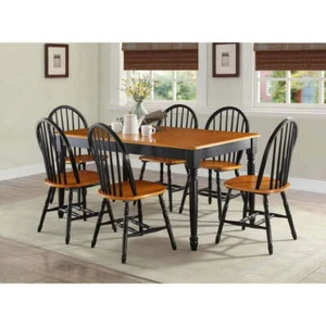 7-Piece Dining Set Two Toned Black Wood Home Living Kitchen Furniture - Picture 1 of 9
