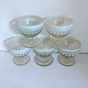 5 Vintage Anchor Hocking Moonstone Boopie Footed Sherbet Glass Dessert Dishes - Picture 1 of 5