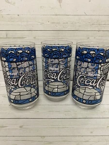 Coca Cola Jack In The Box Vintage Glasses- Set 3 Tiffany Style Stained Glass Vtg - Picture 1 of 10