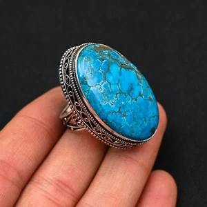 Natural Blue Turquoise Gemstone Handmade 925 Sterling Silver Ring Jewelry Gift - Picture 1 of 4