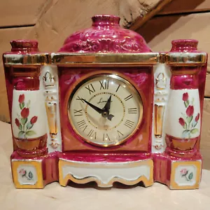 Lanshire Mantle Clock Model SP-3 Ceramic Self Starting Purple Vtg - Swanky Barn - Picture 1 of 12