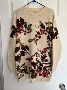 Brooks Brothers Women's Sweater Medium Cable Cream floral 100% Cotton - Picture 1 of 7