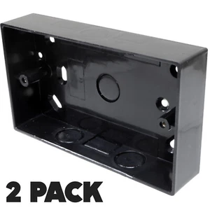 2 x Black Double Back Box 32mm Deep Surface Mount 2 Gang with Knockouts - Picture 1 of 17