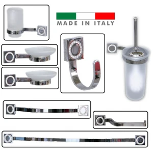 Set accessori bagno stile moderno 8 pezzi in ottone cromato strass quadro - Foto 1 di 1