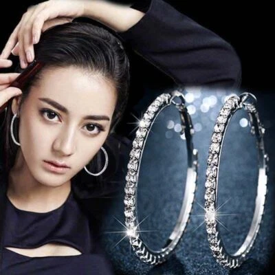1/ 3Pair Elegant Hoop Earrings Silver Plated Jewelry Cubic Zirconia Women Gift - Image 1 of 4