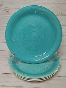 Rare! Set of 4 Dover & York Aqua Circles / Swirls Dinner Plates DYO1 - Picture 1 of 5