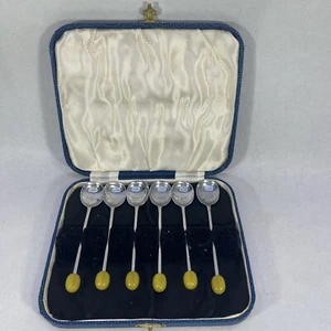 Set of 6 Chrome Plated Silver Coffee Bean Coffee Spoons, Boxed. #C3 - Picture 1 of 14