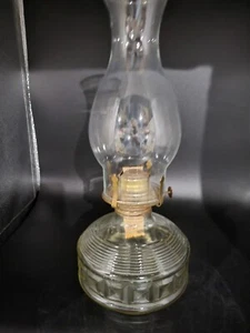Vintage Clear Glass Globe  Oil Lamp Geometric Block Design Base  Kaadan Ltd - Picture 1 of 7