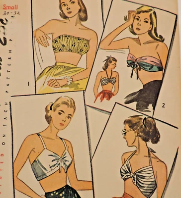 1940s Simplicity 2026 Miss Swimsuit Top/Bra 4 Size Small B: 30-32 Complete - Image 1 of 4