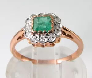 9 KT ROSÉGOLD SMARAGD DIAMANT HALO CLUSTER QUADRATISCHER RING KOSTENLOSE GRÖSSENÄNDERUNG - Bild 1 von 7