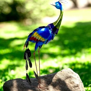 Gartenfiguren große Tiere - XXL Pfau blau handgefertigt Metall wetterfest 85cm - Bild 1 von 3