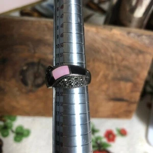 Vintage Sterling Silber Markasiten Inlay Ring Rosa Schwarz Größe 6,75 - Bild 1 von 5