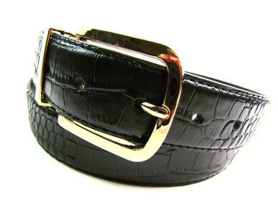 Hommes Haute Qualité Marron ou Noir Ceinture Crocodile Grain Doré Métal Boucle - Photo 1/4