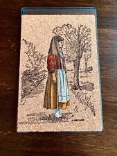 Unique ITALY ITALIAN Cork Postcard of Woman Vintage Unusual Folk Art -N5