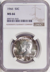 1966 50c NGC MS 66 ~ HIGH-END GEM SILVER KENNEDY HALF DOLLAR - Picture 1 of 2