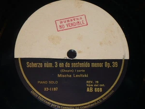 PIANO 78 rpm RECORD Sample Gramofono MISCHA LEVITZKI Scherzo n. 3 CHOPIN Spain - Imagen 1 de 1