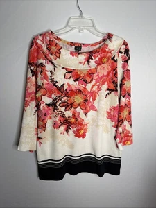 Rafaella Women's L Colorful 3/4 Sleeve Collared Boat Neck Top NWOT - Picture 1 of 12