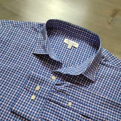 Peter Millar Shirt Men's XL Blue Pink Plaid Summer Comfort Performance  - Image 1 of 4