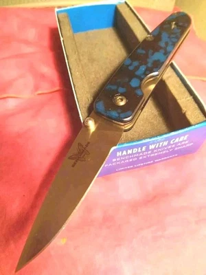 🌠Vintage🌠 BENCHMADE🦋855-05⚡LTD ED⚡(BLK/BLU) AIR-Alum/154cm(TI-Liners) NEW!🎁 - Image 1 of 4