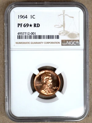 1964 PROOF LINCOLN CENT NGC PF69* RD STAR 712001 - EXCEPTIONAL EYE APPEAL - Image 1 of 3