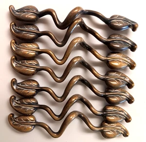 Vintage Set 7 KBC1 Keeler Brass Company 6" Scroll Leaf Vine Drawer Pulls 45966 - Picture 1 of 7