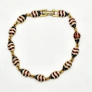 Vtg Joan Rivers Patriotic Faberge Egg Ladybug Enamel Stars Stripes Bracelet 7.5" - Bild 1 von 7