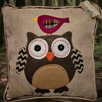 Woodsy Owl & Cardinal Toss Pillow Folk Art Cabin Thanksgiving Christmas NWT - Image 1 of 4