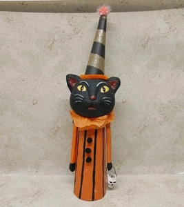 Pappmaché Halloween schwarze Katze primitiv 16" groß Volkskunst - Bild 1 von 15