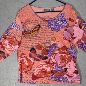 Top Jane Ashley para mujer talla 1X coral mariposa lentejuelas caprichoso hada Y2K artístico - Imagen 1 de 16
