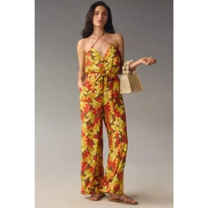 Nuova tuta Farm Rio x Anthropologie stampa frutta $188 PICCOLA gialla HALTER  - Foto 1 di 5