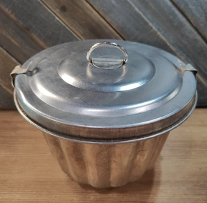 Molde de pudín al vapor de acero estañado acanalado Patisse vintage Alemania - Imagen 1 de 6