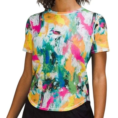 Camiseta manga curta Lululemon gola alta corrida e trem sem limites branca multi - Imagem 1 de 4