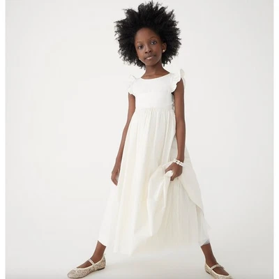 Vestido J.Crew Corte Redondo Niñas Manga Acampanada Midi Marfil Formal Fiesta Talla 5 Nuevo con Etiquetas Foto 1 de 4