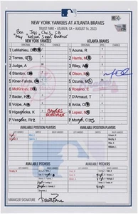 Matt Olson Atlanta Braves Signed GU Lineup Card vs. Yankees on August 16, 2023 - Picture 1 of 1