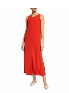 Eileen Fisher Round NeCK GERAN Maxi Dress Crepe Front Slit Women Sz XS/ TP - Picture 1 of 6
