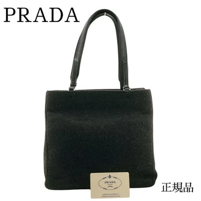 PRADA Wool Tote Bag Vintage Black Triangle Logo Women Authentic From Japan - Image 1 of 4