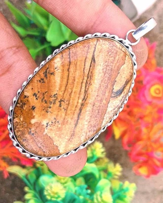 Cuadro colgante de jaspe hecho a mano enchapado en plata de ley 925 joyas de piedras preciosas Foto 1 de 2