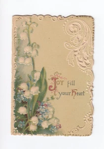 Lily of the Valley flowers, perforations Tuck Christmas greeting card circa 1895 - Picture 1 of 3