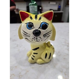 Vintage Yellow Ceramic Cat Bank Japan 5.5" Tall VN 2 - Picture 1 of 5