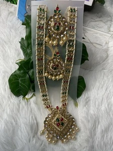 Jadau Necklace earrings set Kundan Indian Bridal Bollywood Wedding Jewelry - Picture 1 of 6