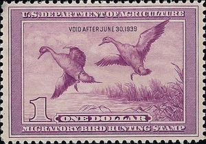 US Scott #RW5 Mint Hinged VF 1.00 1938 US Federal Duck Stamp CV 200.00 - Picture 1 of 2
