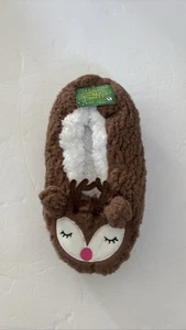 Fuzzy Babba Slipper Socks Brown Reindeer Women's size 7-9 Cozy NEW - Picture 1 of 3